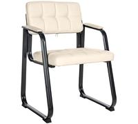 CLP Chaise Visiteur Canada B - Assise et Dossier Rembourré avec Revêtement en Similicuir - Chaise de Cuisine avec Accoudoirs - Piétement en Méta, Couleur:crème