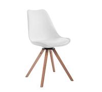 CLP Chaise Visiteur Design Retro TROYES Rond- Chaise de Salle à Manger Rembourré Revêtement en Similicuir Piétement en Bois Forme Ronde - Assis, Couleur:Blanc, Couleur du Cadre:Natura