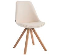 CLP Chaise Visiteur Laval Siège Rembourré Dossier Similicuir I Chaise de Salle à Manger Confortable Pieds en Bois Forme Carrée, Couleur:crème, Couleur du Cadre:Natura