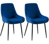 CLP Chaises de Salle à Manger Lot de 2 Elmira, rembourrées avec accoudoirs, Cadre en métal Solide, revêtement en Velours | Couleur Bleu foncé Matériel du Cadre Métal Noir Mat