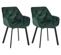 CLP Chaises de Salle à Manger Lot de 2 ergonomiques Antigo, accoudoirs rembourrés, Pivot 180°, Velours Noir, Pieds métal | Couleur Vert