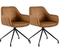 CLP Chaises de Salle à Manger Lot de 2 Novanis, fauteuils pivotants à 180 degres avec accoudoirs, Pieds en métal Couleur:Brun Clair;Matériel:Vintage Similicuir