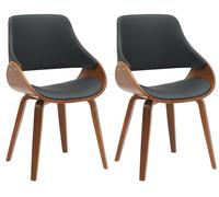 CLP Chaises de Salle à Manger Set de 2 Vangale, avec accoudoirs et Dossier, rembourrées, piètement Bois courbé Noyer, Couleur:Noyer/Noir, Matériel:Similicuir
