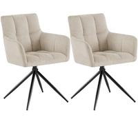 CLP Chaises Salle à Manger Lot de 2, fauteuils Jonah pivotants avec accoudoirs, Design Moderne pour Salon avec Base Noire et protège-Sol, Couleur:crème