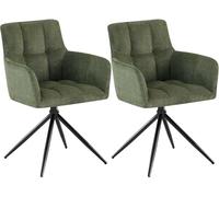 CLP Chaises Salle à Manger Lot de 2, fauteuils Jonah pivotants avec accoudoirs, Design Moderne pour Salon avec Base Noire et protège-Sol, Couleur:Vert