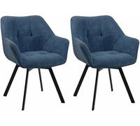 CLP Ensemble de 2 chaises de Salle à Manger Jordi Cord, pivotantes avec accoudoirs, Tissu côtelé, Couleur:Bleu