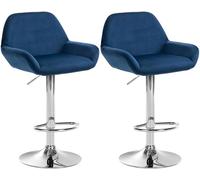 CLP Ensemble de 2 tabourets de Bar Braga en Velours, pivotants et réglables en Hauteur Couleur Bleu Matériel du Cadre Métal en Finition chromée