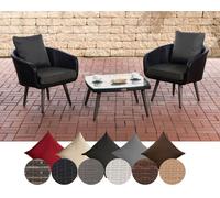 CLP Ensemble de balcon Ameland rotin plat hauteur d'assise 45 cm avec pieds aspect bois, couleur:noir, couleur du rembourrage:anthracite