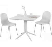 CLP Ensemble de Jardin Zeron Resistant intemperies 2 chaises empilables Table Carree 80x80cm Ideal Balcon terrasse Jardin Couleur Blanc