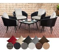 CLP Ensemble de salon Ameland rotin plat hauteur d'assise 45 cm, couleur:noir, couleur de rembourrage:blanc crème