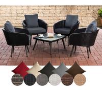 CLP Ensemble de salon Ameland rotin plat hauteur d'assise 45 cm, couleur:noir, couleur de rembourrage:gris fer