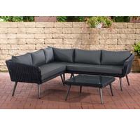 CLP Ensemble de salon d'angle Skara Rundrattan noir, Couleur:anthracite, Hauteur/couleur d'assise:45 cm (darkgrey)
