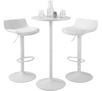 CLP Ensemble Mange-Debout Rond 60 cm Navo et 2 tabourets de Bar réglables pivotants en Similicuir avec Repose-Pieds | Couleur Blanc