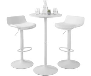 CLP Ensemble Mange-Debout Rond 60 cm Navo et 2 tabourets de Bar réglables pivotants en Similicuir avec Repose-Pieds, Couleur: Blanc