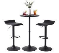 CLP Ensemble Table Haute et 2 tabourets de Bar Lumo, Mange-Debout Rond 60 cm, tabourets réglables en Hauteur et pivotants avec Repose-Pieds | Couleur Noir