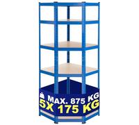 CLP Etagère d'angle en Métal Flint I Etagère De Rangement Capacité De Charge 875 kg I 5 Surfaces De Rangement I Pieds Stables | Couleur Bleu Taille 100x80x180 cm