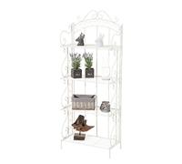 CLP Etagère de Rangement Antje I Etagère de Jardin en Fer Forgé I Porte-Plante en Métal Etagère de Rangement Pliable 4 Niveaux de Rangement, Couleur: Blanc