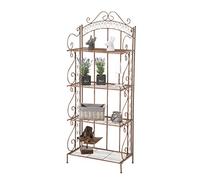CLP Etagère de Rangement Antje I Etagère de Jardin en Fer Forgé I Porte-Plante en Métal Etagère de Rangement Pliable 4 Niveaux de Rangement, Couleur: Marron Antique
