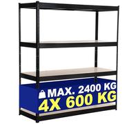 CLP Étagère pour Charges Lourdes 160X180X60 CM I Étagères pouvant Supporter jusqu'à 600 KG chacune I Étagère métallique emboîtable, Couleur:Noir