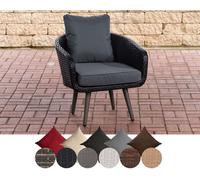 CLP Fauteuil Ameland en rotin plat Hauteur d'assise 45 cm Chaise en poly rotin, pieds aspect bois, couleur:noir, couleur du rembourrage:gris fer