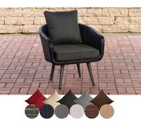 CLP Fauteuil Ameland en rotin plat Hauteur d'assise 45 cm Chaise en poly rotin, pieds aspect bois, couleur:noir, couleur du rembourrage:anthracite