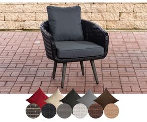 CLP Fauteuil Ameland en rotin plat Hauteur d'assise 45 cm Chaise en poly rotin, pieds aspect bois, couleur:noir, couleur du rembourrage:gris fer