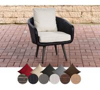 CLP Fauteuil Ameland en rotin plat Hauteur d'assise 45 cm Chaise en poly rotin, pieds en aspect bois, Couleur:noir, Couleur de rembourrage:blanc crème