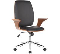 CLP Fauteuil de Bureau Burbank avec Coque en Bois I Chaise De Bureau en Tissu Ou Similicuir Dossier Assise Rembourrés I Piètement Métal, Couleur:Noyer/Noir, Matériel:Similicuir