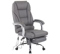 CLP Fauteuil de Bureau Ergonomique Pacific, Finitions en Cuir veritable et Massage, Chaise pivotante reglable en Hauteur, Charge 150 kg, Couleur:Gris