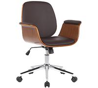 CLP Fauteuil de Bureau Kemberg avec Coque en Bois Et Revêtement Similicuir I Dossier Assise Rembourrés I Piètement Métal, Couleur:Noyer/Marron