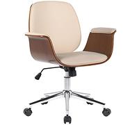 CLP Fauteuil de bureau Kemberg coque en bois, similicuir, dossier rembourré Noyer/Crème
