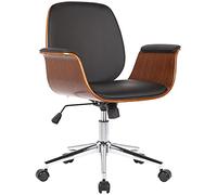 CLP Fauteuil de Bureau Kemberg avec Coque en Bois Et Revêtement Similicuir I Dossier Assise Rembourrés I Piètement Métal, Couleur:Noyer/Noir
