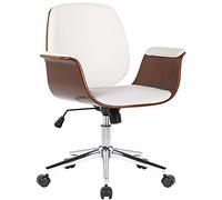 CLP Fauteuil de Bureau Kemberg avec Coque en Bois Et Revêtement Similicuir I Dossier Assise Rembourrés I Piètement Métal, Couleur:Noyer/Blanc