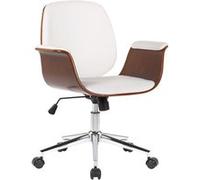 CLP Fauteuil de bureau Kemberg – coque bois, similicuir, dossier et assise rembourrés – Noyer/Blanc