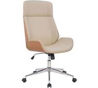 CLP Chaise de bureau Varel – Similicuir, coque bois, accoudoirs, pivotante réglable – Nature/Crème
