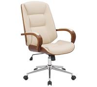 CLP Fauteuil de Bureau Yankton avec Coque en Bois Et Revêtement Similicuir I Chaise De Bureau Siège Rembourrés I Piètement Métal, Couleur:Noyer/crème