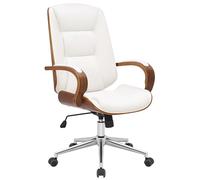 Fauteuil de Bureau Yankton avec Coque en Bois et Revêtement Similicuir Piètement Métal, Noyer - Blanc