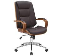 CLP Fauteuil de Bureau Yankton avec Coque en Bois Et Revêtement Similicuir I Chaise De Bureau Siège Rembourrés I Piètement Métal, Couleur:Noyer/Marron