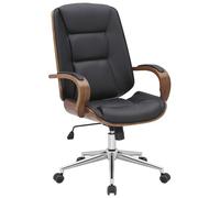 CLP Fauteuil de Bureau Yankton avec Coque en Bois Et Revêtement Similicuir I Chaise De Bureau Siège Rembourrés I Piètement Métal, Couleur:Noyer/Noir