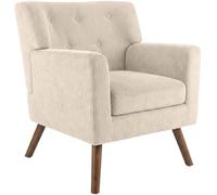 CLP Fauteuil Rembourre en Velours cotele Kioni avec accoudoirs, Fauteuil Bergere Jusqu a 150 kg, Fauteuil Relax et TV pour Salon, Couleur:crème