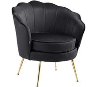 CLP Fauteuil Rosita I Chaise rembourrée recouverte de Velours I Structure en métal doré | Couleur Noir