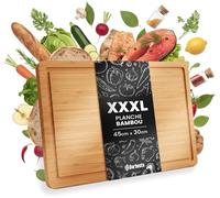 CLP Grande planche à découper en bois XXXL 45 x 30 cm, planche de cuisine en bambou avec rigole à jus, planche antibactérienne Taille 45x30 cm