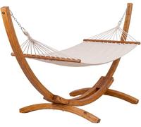 CLP Hamac avec Support Herriman, Support en Bois d'eucalyptus autoportant, pour Jardin et terrasse, 2 Personnes, Charge Max 160 kg | Couleur crème