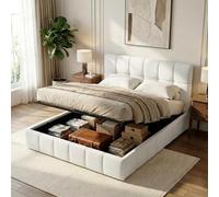 CLP Lit rembourré avec Rangement Ladia, Cadre pour Matelas, sommier à Lattes avec mécanisme de Levage, lit Double avec revêtement en Tissu, Couleur:crème, Taille:160 cm