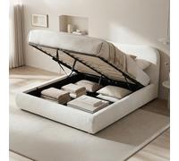 CLP Lit rembourré avec Rangement Maido, Cadre de lit pour Matelas, sommier à Lattes avec mécanisme de Levage, lit Double en Tissu Teddy, Couleur:crème, Taille:160x200 cm