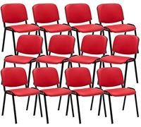 CLP Lot de 12 Chaises Visiteur Empilable Ken Similicuir I Chaise De Reception Confortable avec Dossier Pieds en Métal Robuste I Couleur:, Couleur:Rouge