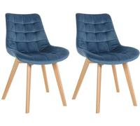 CLP Lot de 2 chaises Brook Velours I Chaise de Salle à Manger avec Structure en Bois I Chaise de Cuisine avec Assise, Couleur:Bleu