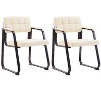 CLP Lot De 2 Chaises Canada en Similicuir I Sièges avec Piètement en Métal Noir I Accoudoirs Et Dossier Ajouré, Couleur:crème