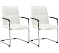 CLP Lot de 2 chaises Cantilever avec accoudoirs Seattle, chaises de Salle ŕ Manger Modernes rembourrées avec revętement en Simili-Cuir, Couleur:Blanc