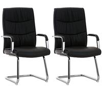 CLP Lot De 2 Chaises Cantilever Caro en Similicuir avec Accoudoirs I Fauteuil Oscillant avec Piètement Luge Métal Chromé, Couleur:Noir